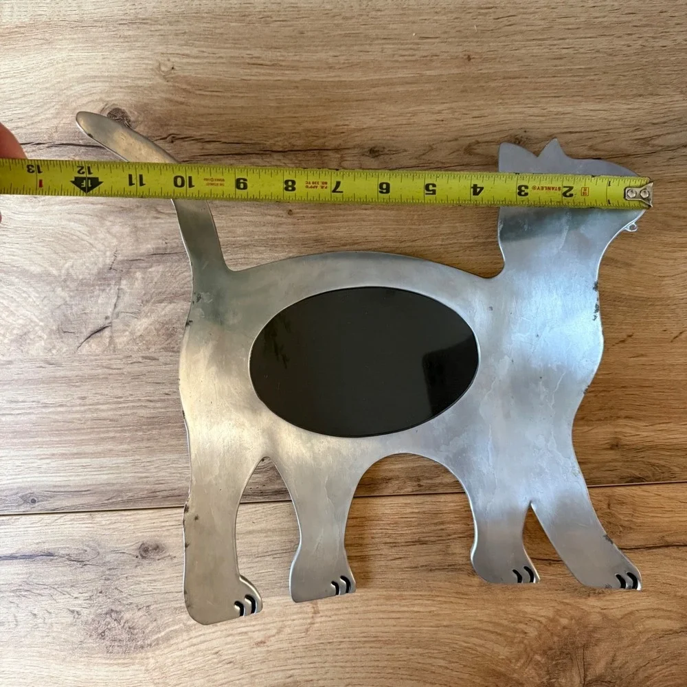Vintage Brushed Metal Cat Shaped Picture Frame Silver Tone Minimalist Wall Art